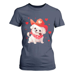 Valentine's Day T Shirt For Women Vintage Retro Puppy Dog Cowboy TS09 Navy Print Your Wear