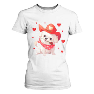 Valentine's Day T Shirt For Women Vintage Retro Puppy Dog Cowboy TS09 White Print Your Wear