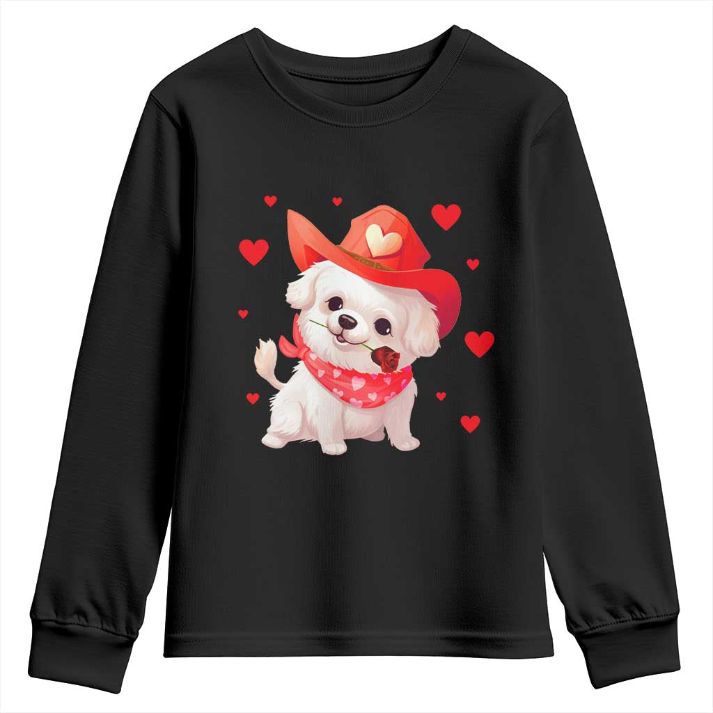 Valentine's Day Youth Sweatshirt Vintage Retro Puppy Dog Cowboy TS09 Black Print Your Wear