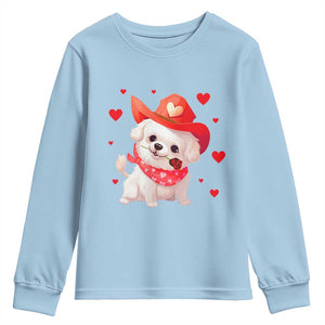 Valentine's Day Youth Sweatshirt Vintage Retro Puppy Dog Cowboy TS09 Light Blue Print Your Wear