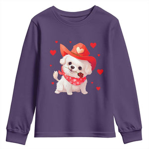 Valentine's Day Youth Sweatshirt Vintage Retro Puppy Dog Cowboy TS09 Purple Print Your Wear