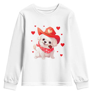 Valentine's Day Youth Sweatshirt Vintage Retro Puppy Dog Cowboy TS09 White Print Your Wear