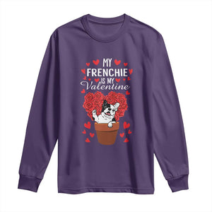 Valentine's Day Long Sleeve Shirt My Frenchie Is My Valentine Cute French Bulldog Rose Heart TS09 Purple Print Your Wear