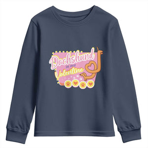 Valentine's Day Youth Sweatshirt Dachshund Is My Valentine Cute Dog Heart TS09 Navy Print Your Wear