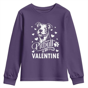 Valentine's Day Youth Sweatshirt Pitbull Is My Valentine Cute Dog Heart TS09 Purple Print Your Wear