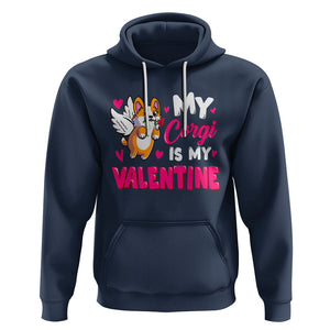 Valentine's Day Hoodie My Corgi Is My Valentine Cute Cupid Dog Rose TS09 Navy Printyourwear