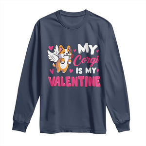 Valentine's Day Long Sleeve Shirt My Corgi Is My Valentine Cute Cupid Dog Rose TS09 Navy Print Your Wear