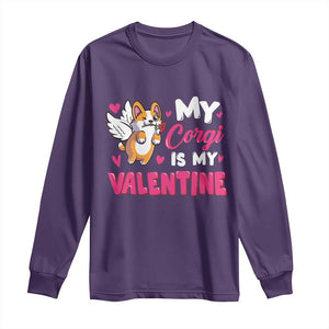 Valentine's Day Long Sleeve Shirt My Corgi Is My Valentine Cute Cupid Dog Rose TS09 Purple Print Your Wear