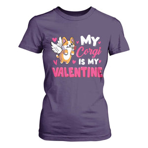 Valentine's Day T Shirt For Women My Corgi Is My Valentine Cute Cupid Dog Rose TS09 Purple Print Your Wear