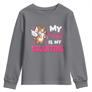 Valentine's Day Youth Sweatshirt My Corgi Is My Valentine Cute Cupid Dog Rose TS09 Charcoal Print Your Wear