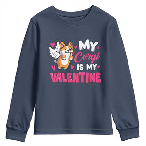 Valentine's Day Youth Sweatshirt My Corgi Is My Valentine Cute Cupid Dog Rose TS09 Navy Print Your Wear