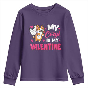 Valentine's Day Youth Sweatshirt My Corgi Is My Valentine Cute Cupid Dog Rose TS09 Purple Print Your Wear