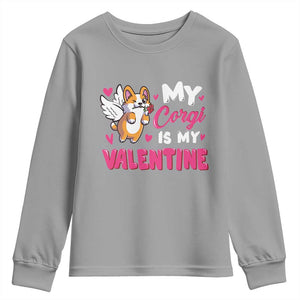 Valentine's Day Youth Sweatshirt My Corgi Is My Valentine Cute Cupid Dog Rose TS09 Sport Gray Print Your Wear