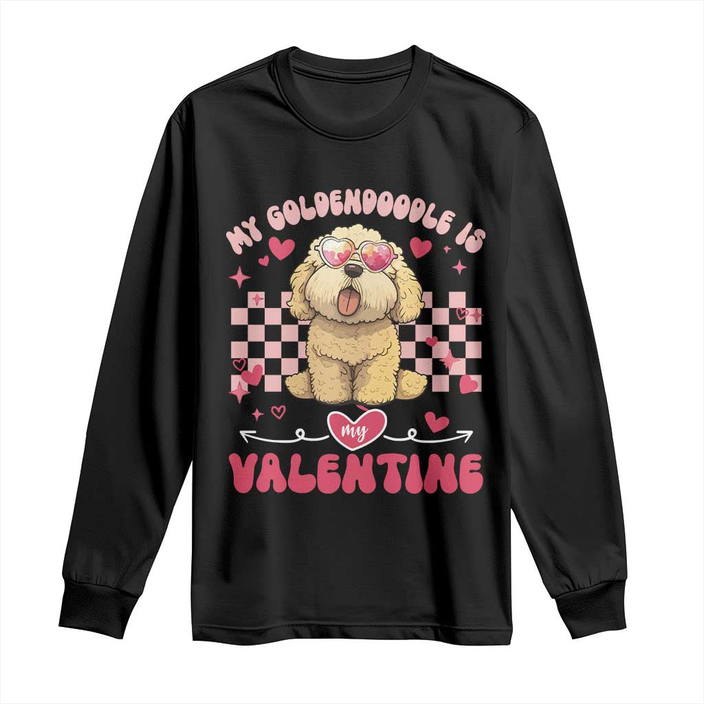 Valentine's Day Long Sleeve Shirt My Goldendoodle Is My Valentine Cute Dog Heart Sunglass TS09 Black Print Your Wear