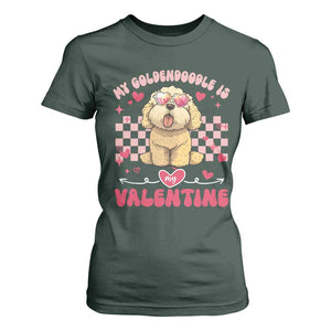 Valentine's Day T Shirt For Women My Goldendoodle Is My Valentine Cute Dog Heart Sunglass TS09 Dark Forest Green Print Your Wear