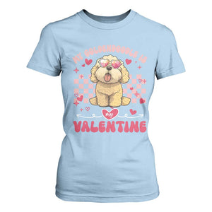 Valentine's Day T Shirt For Women My Goldendoodle Is My Valentine Cute Dog Heart Sunglass TS09 Light Blue Print Your Wear