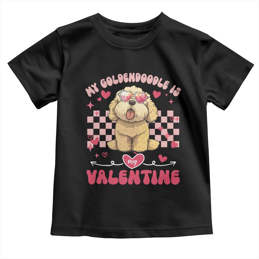 Valentine's Day Toddler T Shirt My Goldendoodle Is My Valentine Cute Dog Heart Sunglass TS09 Black Print Your Wear