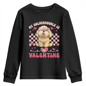 Valentine's Day Youth Sweatshirt My Goldendoodle Is My Valentine Cute Dog Heart Sunglass TS09 Black Print Your Wear