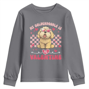 Valentine's Day Youth Sweatshirt My Goldendoodle Is My Valentine Cute Dog Heart Sunglass TS09 Charcoal Print Your Wear