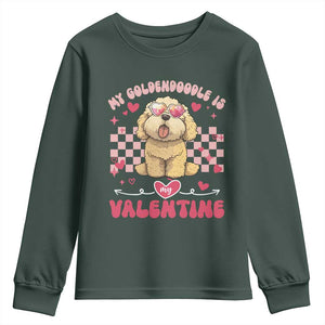 Valentine's Day Youth Sweatshirt My Goldendoodle Is My Valentine Cute Dog Heart Sunglass TS09 Dark Forest Green Print Your Wear