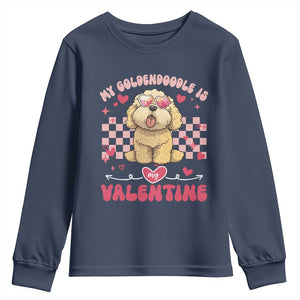 Valentine's Day Youth Sweatshirt My Goldendoodle Is My Valentine Cute Dog Heart Sunglass TS09 Navy Print Your Wear