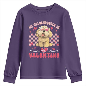 Valentine's Day Youth Sweatshirt My Goldendoodle Is My Valentine Cute Dog Heart Sunglass TS09 Purple Print Your Wear