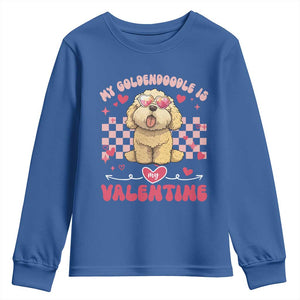 Valentine's Day Youth Sweatshirt My Goldendoodle Is My Valentine Cute Dog Heart Sunglass TS09 Royal Blue Print Your Wear