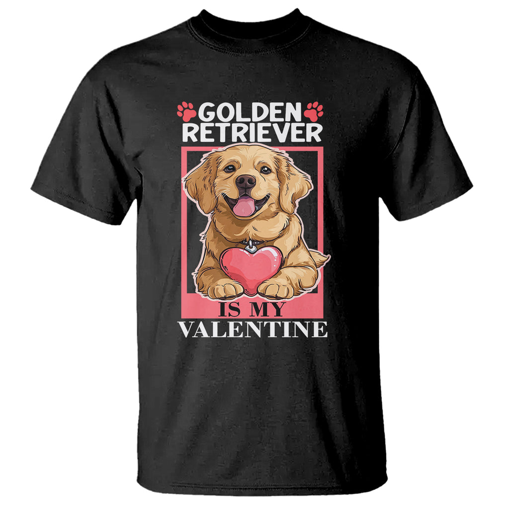 Valentine's Day T Shirt My Golden Retriever Is My Valentine Cute Dog Heart TS09 Black Printyourwear