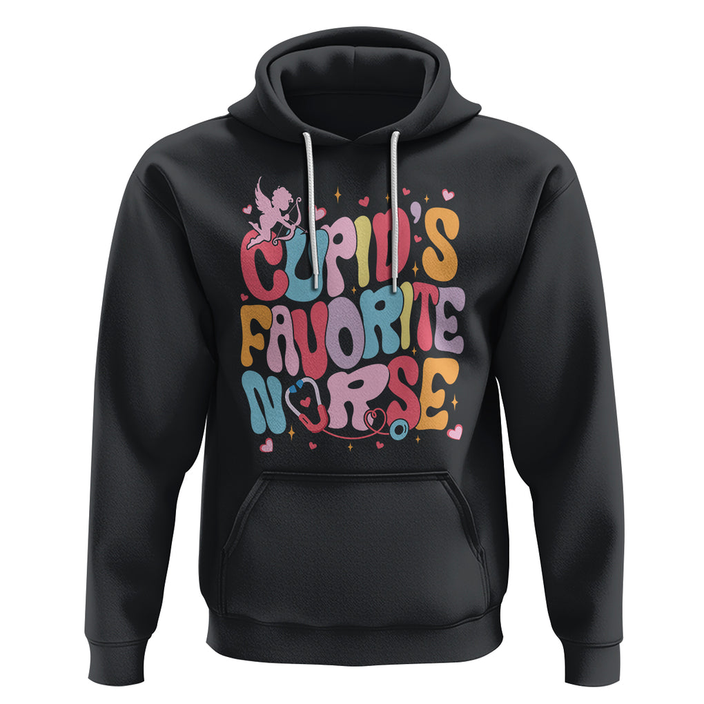 Valentine's Day Hoodie Retro Groovy Cupids Favorite Nurse TS09 Black Printyourwear