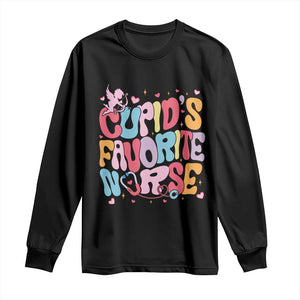 Valentine's Day Long Sleeve Shirt Retro Groovy Cupids Favorite Nurse TS09 Black Print Your Wear