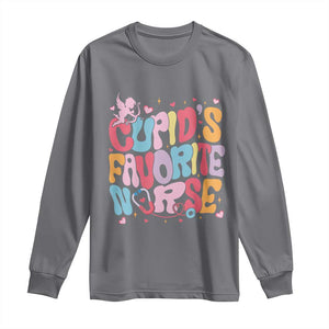 Valentine's Day Long Sleeve Shirt Retro Groovy Cupids Favorite Nurse TS09 Charcoal Print Your Wear