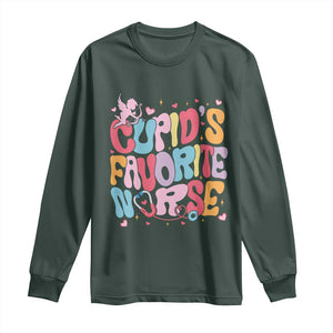 Valentine's Day Long Sleeve Shirt Retro Groovy Cupids Favorite Nurse TS09 Dark Forest Green Print Your Wear