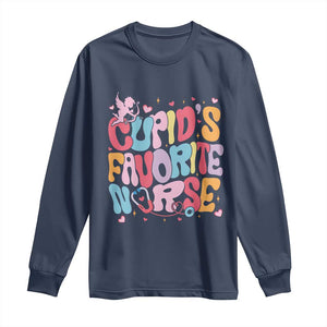 Valentine's Day Long Sleeve Shirt Retro Groovy Cupids Favorite Nurse TS09 Navy Print Your Wear