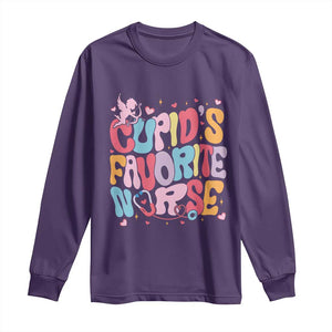 Valentine's Day Long Sleeve Shirt Retro Groovy Cupids Favorite Nurse TS09 Purple Print Your Wear