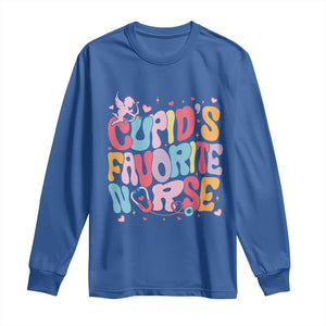 Valentine's Day Long Sleeve Shirt Retro Groovy Cupids Favorite Nurse TS09 Royal Blue Print Your Wear