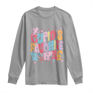 Valentine's Day Long Sleeve Shirt Retro Groovy Cupids Favorite Nurse TS09 Sport Gray Print Your Wear