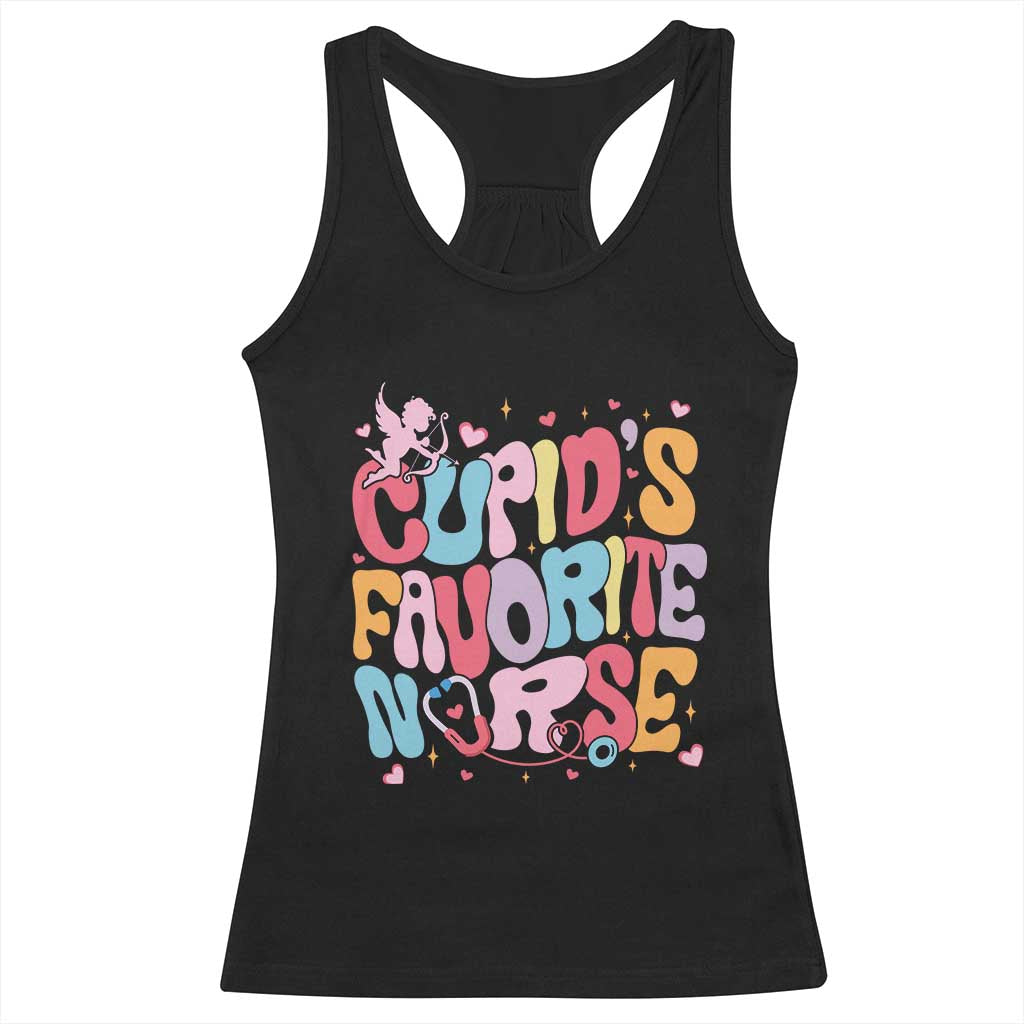 Valentine's Day Racerback Tank Top Retro Groovy Cupids Favorite Nurse TS09 Black Print Your Wear