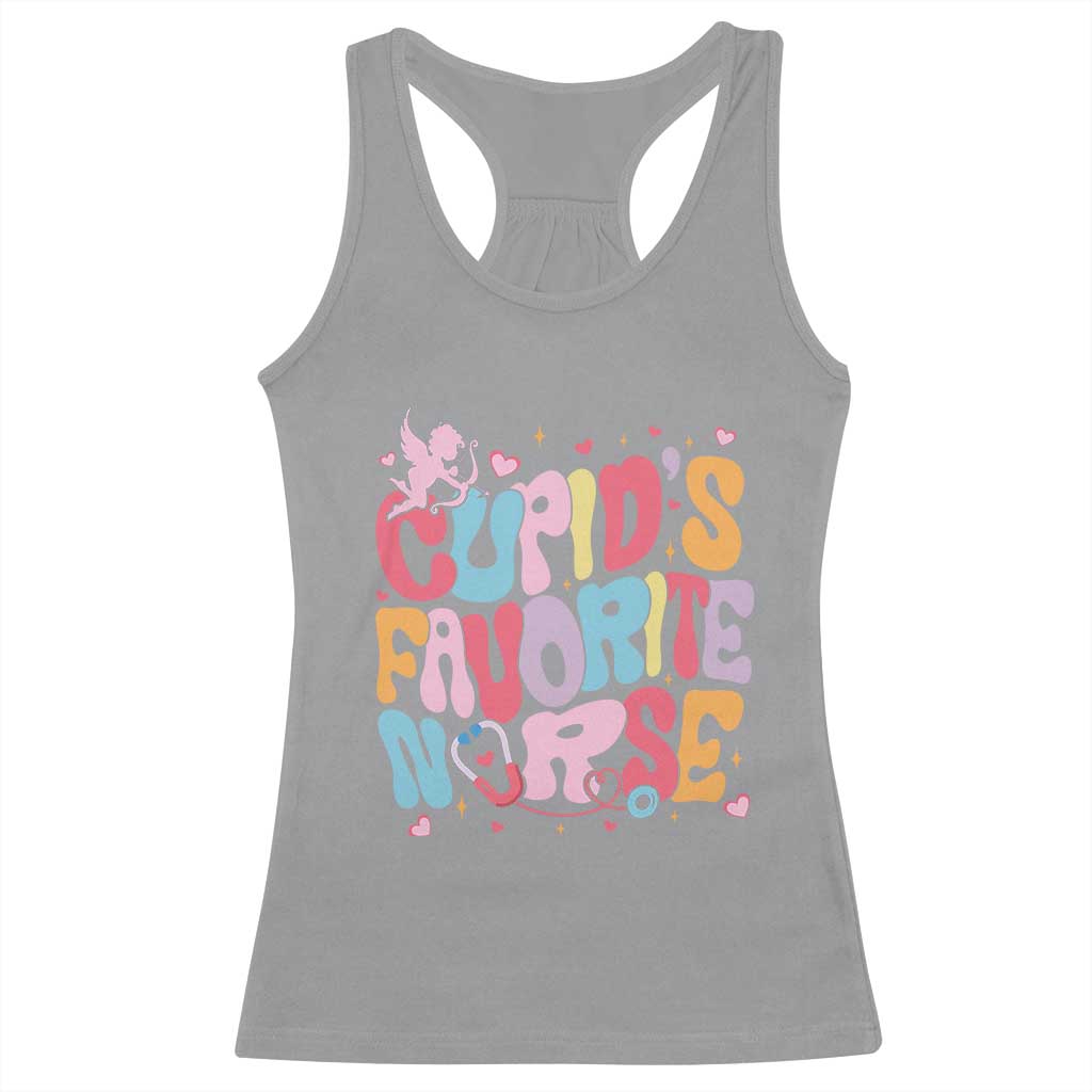 Valentine's Day Racerback Tank Top Retro Groovy Cupids Favorite Nurse TS09 Sport Gray Print Your Wear