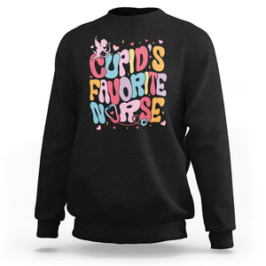 Valentine's Day Sweatshirt Retro Groovy Cupids Favorite Nurse TS09 Black Printyourwear