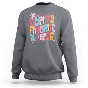 Valentine's Day Sweatshirt Retro Groovy Cupids Favorite Nurse TS09 Charcoal Printyourwear