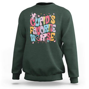 Valentine's Day Sweatshirt Retro Groovy Cupids Favorite Nurse TS09 Dark Forest Green Printyourwear