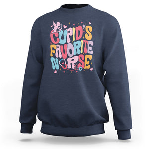 Valentine's Day Sweatshirt Retro Groovy Cupids Favorite Nurse TS09 Navy Printyourwear