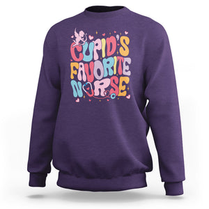 Valentine's Day Sweatshirt Retro Groovy Cupids Favorite Nurse TS09 Purple Printyourwear