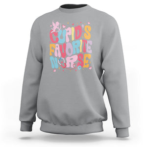 Valentine's Day Sweatshirt Retro Groovy Cupids Favorite Nurse TS09 Sport Gray Printyourwear