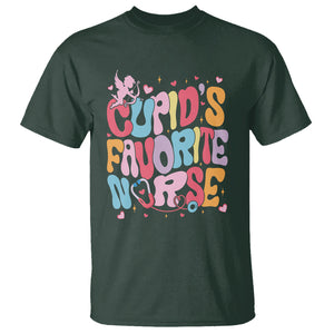 Valentine's Day T Shirt Retro Groovy Cupids Favorite Nurse TS09 Dark Forest Green Printyourwear