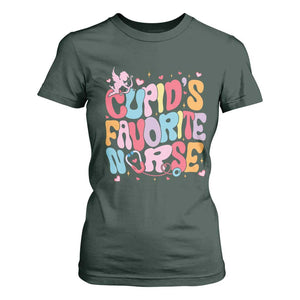 Valentine's Day T Shirt For Women Retro Groovy Cupids Favorite Nurse TS09 Dark Forest Green Print Your Wear