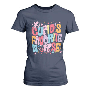 Valentine's Day T Shirt For Women Retro Groovy Cupids Favorite Nurse TS09 Navy Print Your Wear