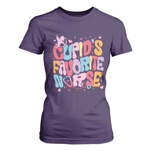 Valentine's Day T Shirt For Women Retro Groovy Cupids Favorite Nurse TS09 Purple Print Your Wear