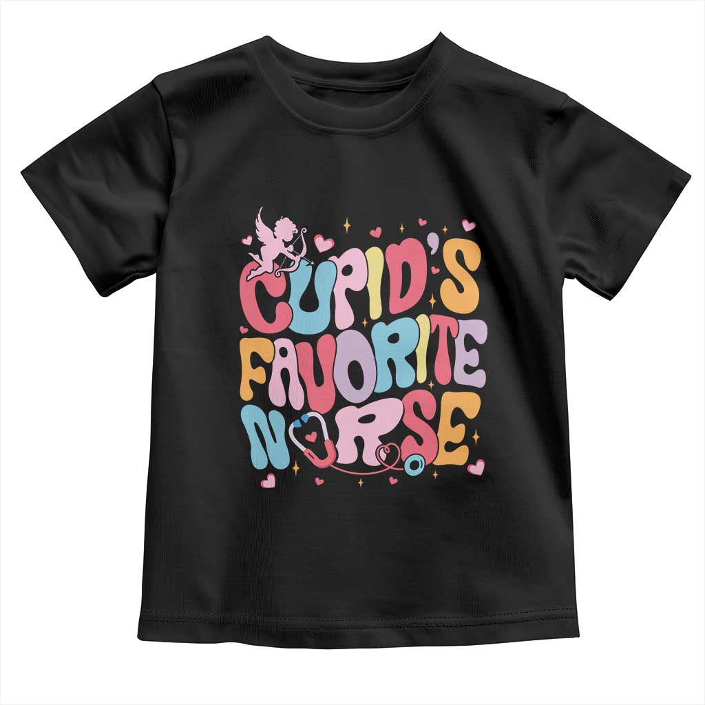 Valentine's Day Toddler T Shirt Retro Groovy Cupids Favorite Nurse TS09 Black Print Your Wear