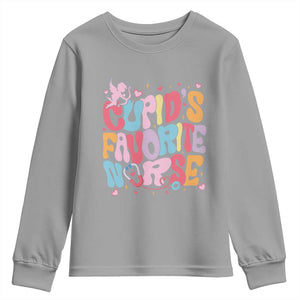 Valentine's Day Youth Sweatshirt Retro Groovy Cupids Favorite Nurse TS09 Sport Gray Print Your Wear